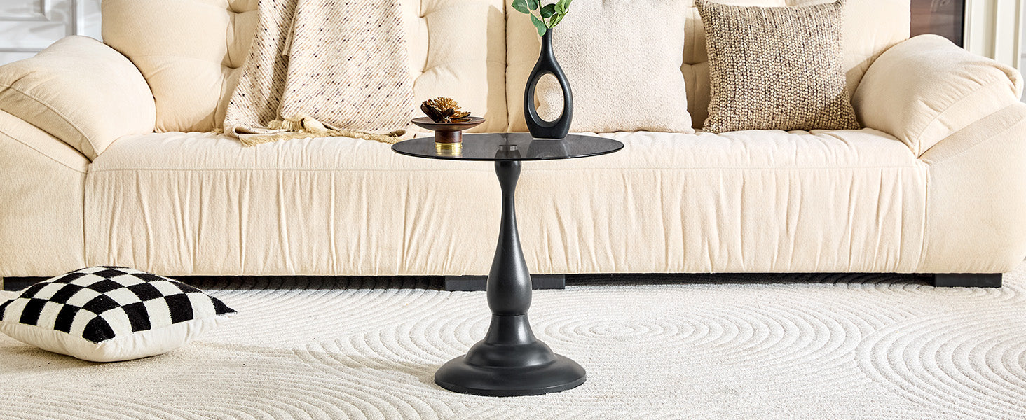 Modern 20 Inch Round Glass Side Table Metal End Table for Living Room