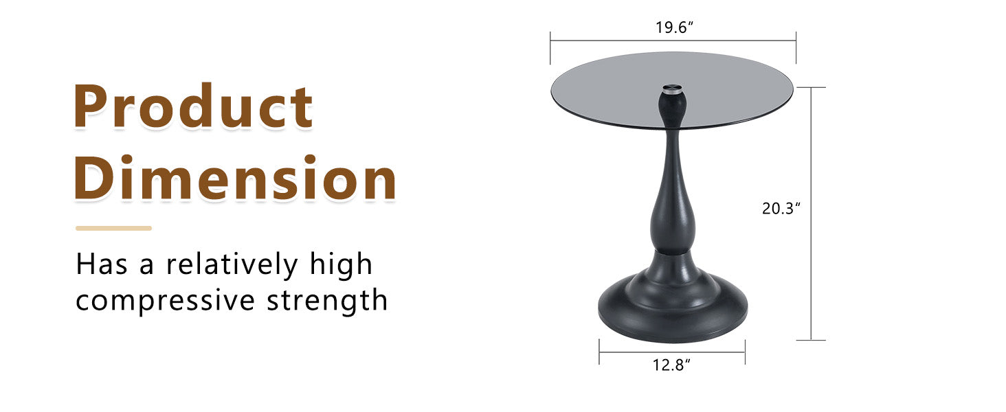 Modern 20 Inch Round Glass Side Table Metal End Table for Living Room