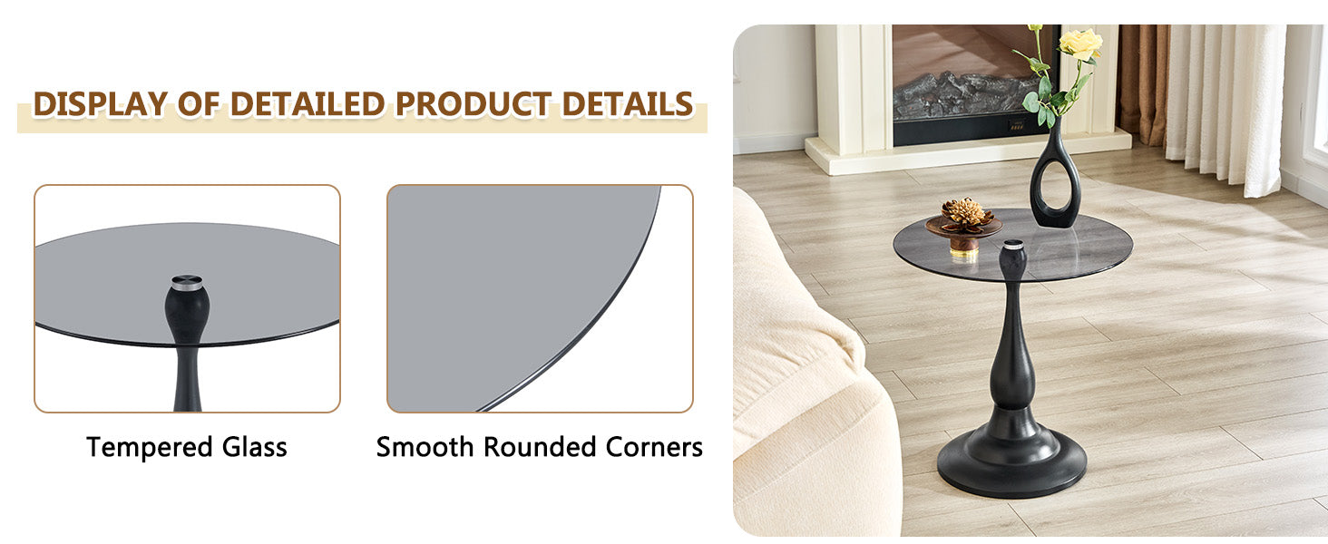 Modern 20 Inch Round Glass Side Table Metal End Table for Living Room