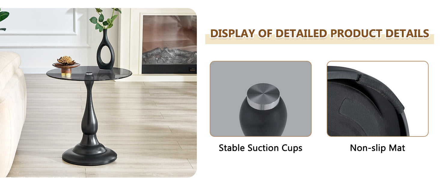 Modern 20 Inch Round Glass Side Table Metal End Table for Living Room