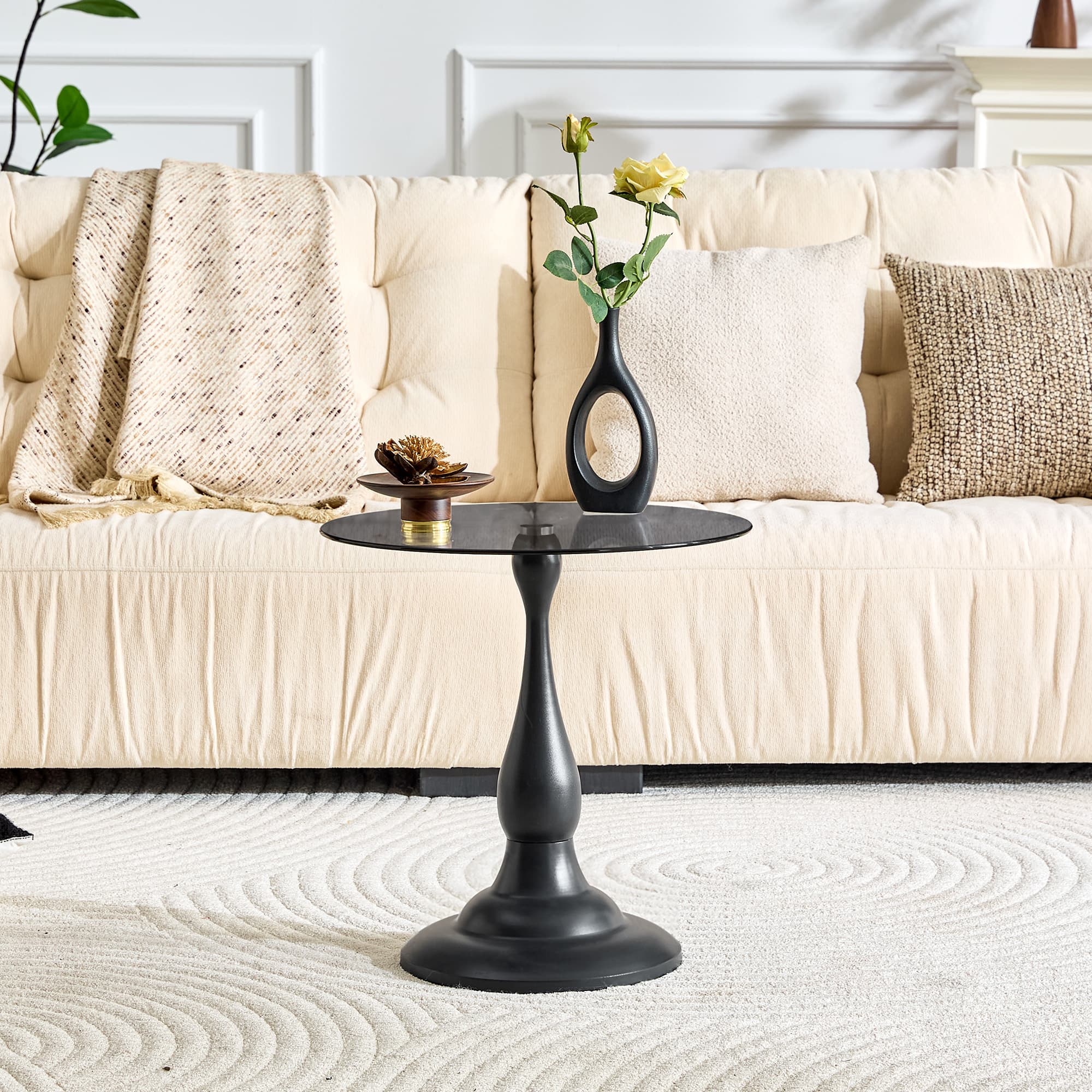 Modern 20 Inch Round Glass Side Table Metal End Table for Living Room