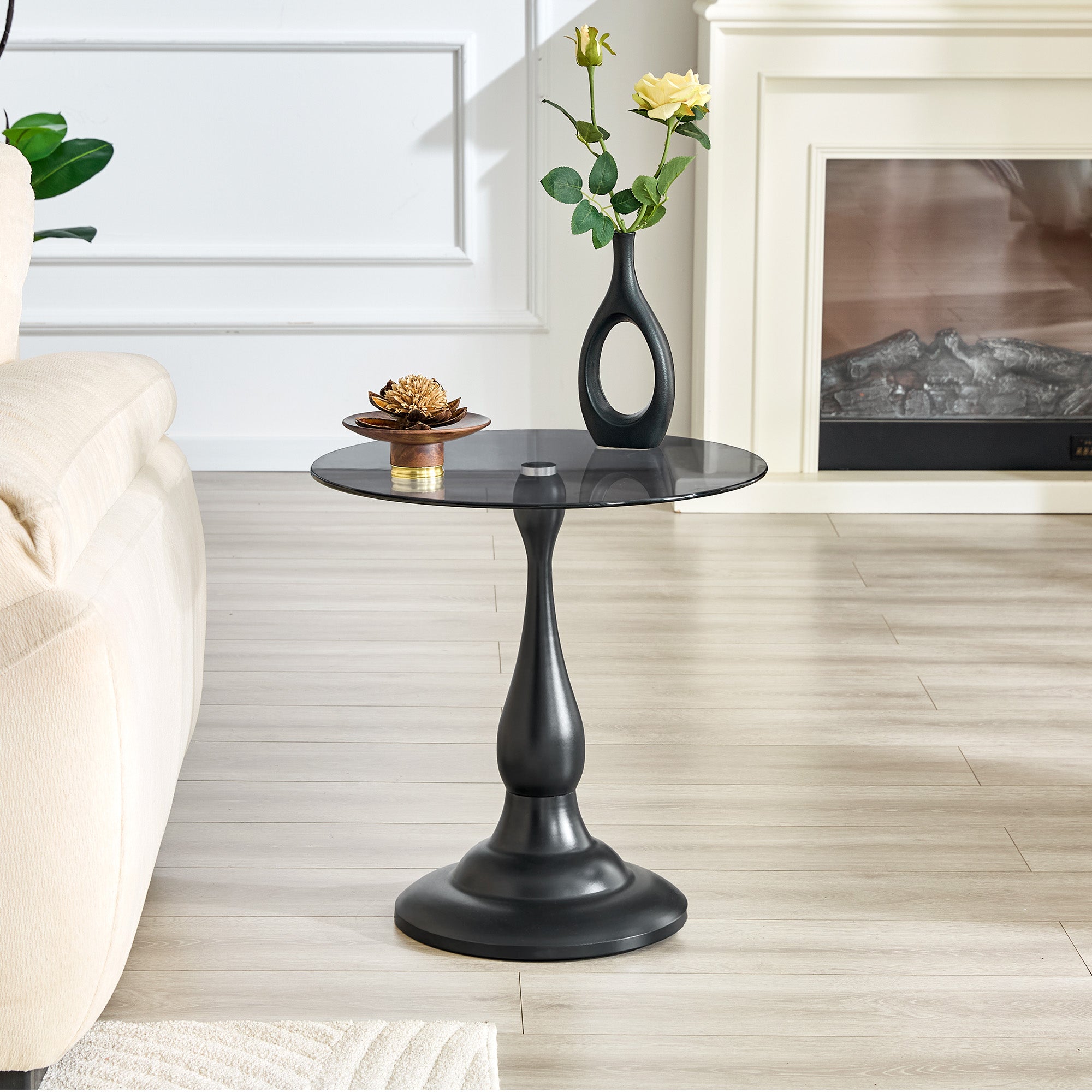 Modern 20 Inch Round Glass Side Table Metal End Table for Living Room