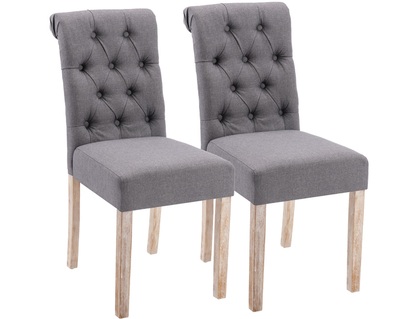 Set of 2 Upholstered Dining Chairs Button Tufted Armless Chair with Wood Legs for Kitchen Dining Room- 7076