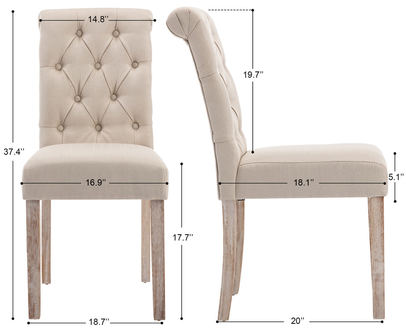 Set of 2 Upholstered Dining Chairs Button Tufted Armless Chair with Wood Legs for Kitchen Dining Room- 7076