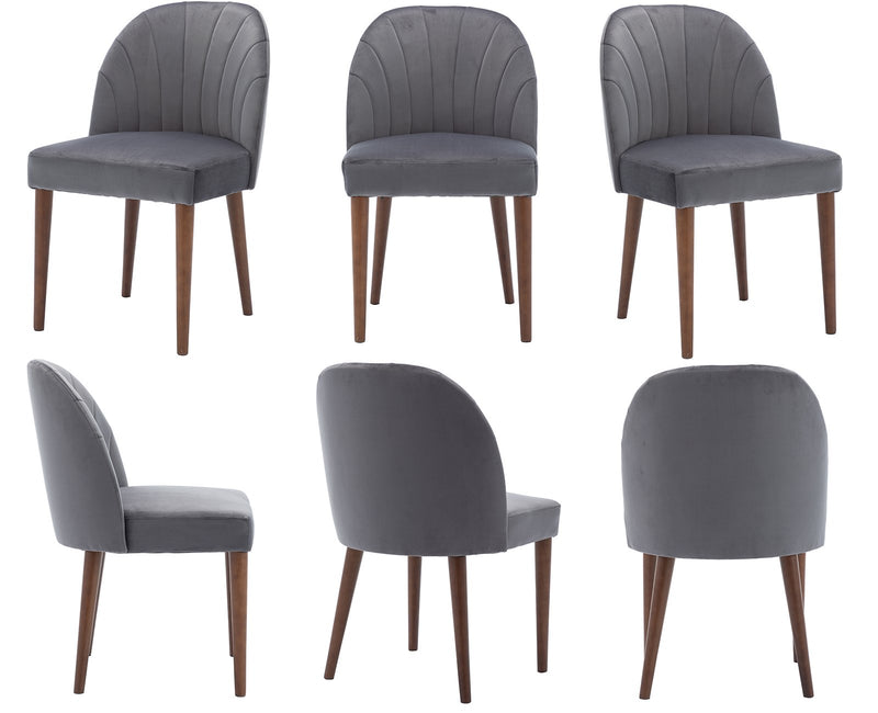 Set of 2 Mid Century Velvet Upholstered Dining Chairs with Stitch Detail, Solid Wood Hostess Chairs with Wood Legs