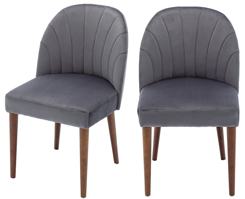 Set of 2 Mid Century Velvet Upholstered Dining Chairs with Stitch Detail, Solid Wood Hostess Chairs with Wood Legs