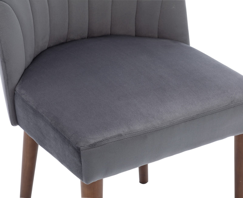 Set of 2 Mid Century Velvet Upholstered Dining Chairs with Stitch Detail, Solid Wood Hostess Chairs with Wood Legs