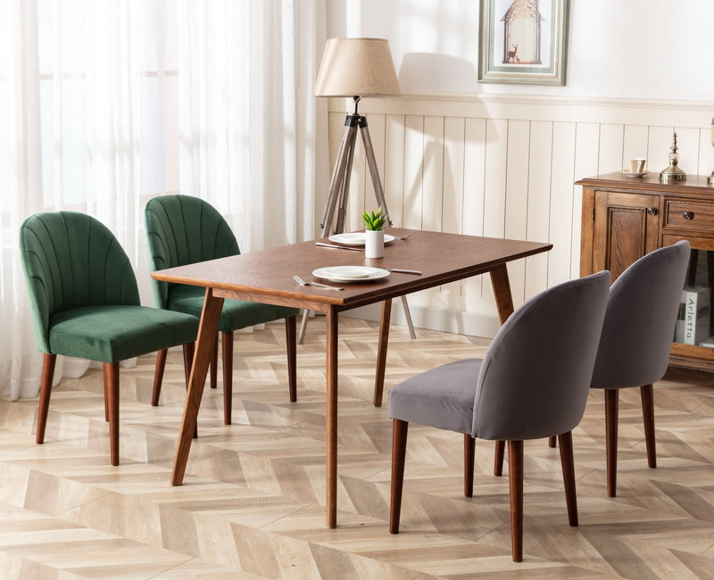 Set of 2 Mid Century Velvet Upholstered Dining Chairs with Stitch Detail, Solid Wood Hostess Chairs with Wood Legs
