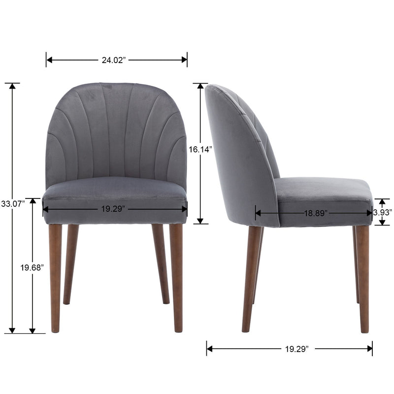 Set of 2 Mid Century Velvet Upholstered Dining Chairs with Stitch Detail, Solid Wood Hostess Chairs with Wood Legs