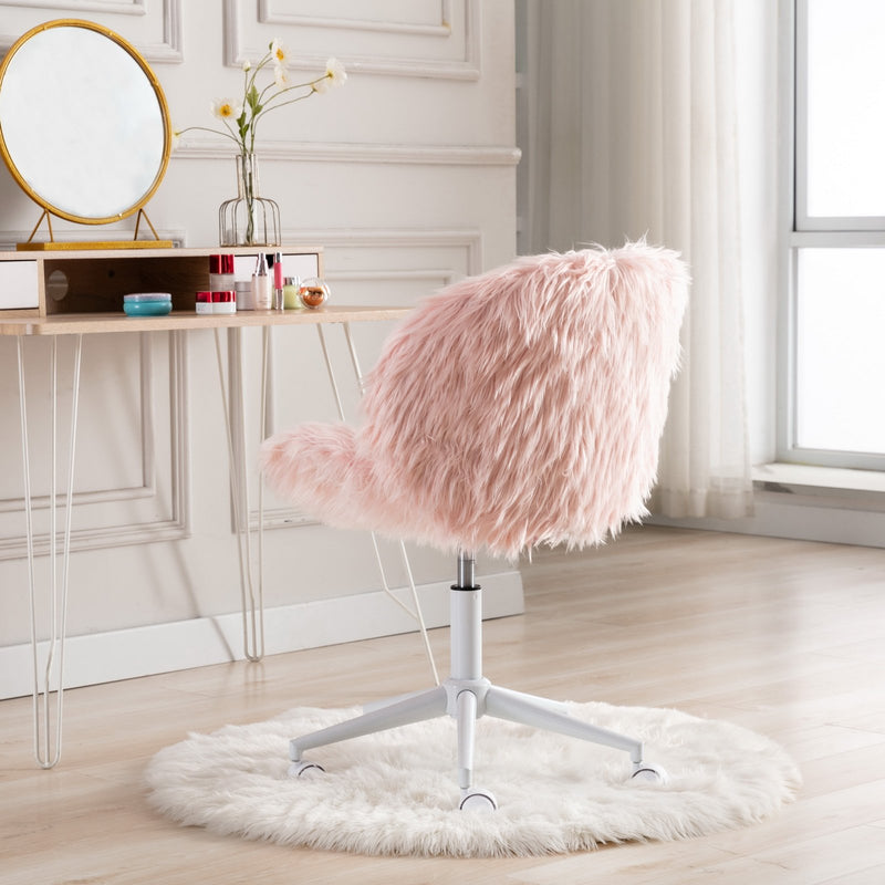 Cute Shaggy Faux Fur Task Chair with Wheels, Pink - 3018