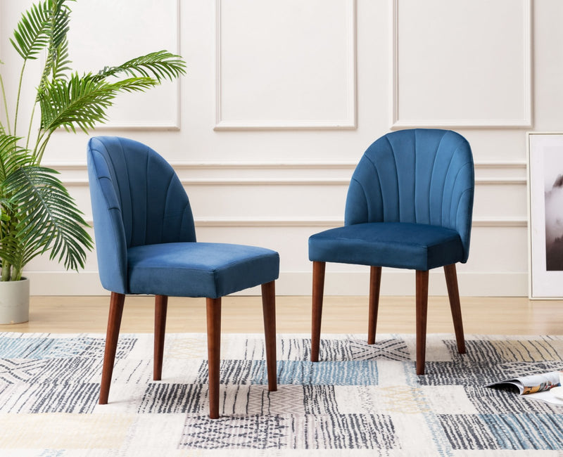 Set of 2 Mid Century Velvet Upholstered Dining Chairs with Stitch Detail, Solid Wood Hostess Chairs with Wood Legs