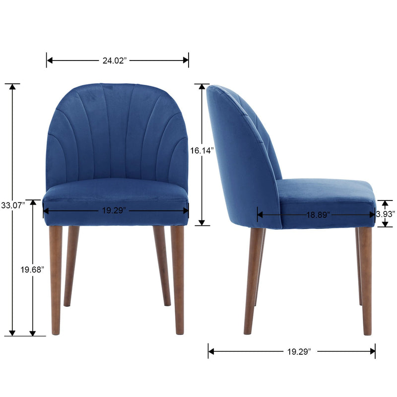 Set of 2 Mid Century Velvet Upholstered Dining Chairs with Stitch Detail, Solid Wood Hostess Chairs with Wood Legs