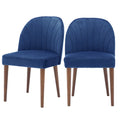Set of 2 Mid Century Velvet Upholstered Dining Chairs with Stitch Detail, Solid Wood Hostess Chairs with Wood Legs
