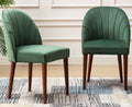 Set of 2 Mid Century Velvet Upholstered Dining Chairs with Stitch Detail, Solid Wood Hostess Chairs with Wood Legs