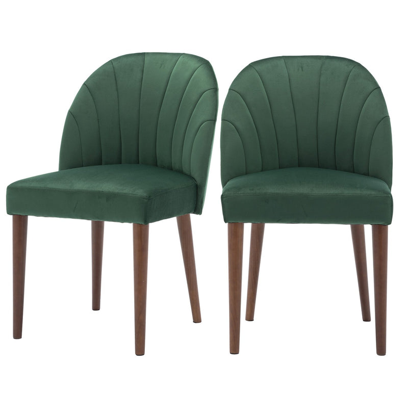 Set of 2 Mid Century Velvet Upholstered Dining Chairs with Stitch Detail, Solid Wood Hostess Chairs with Wood Legs