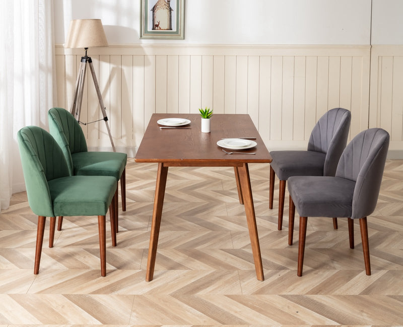 Set of 2 Mid Century Velvet Upholstered Dining Chairs with Stitch Detail, Solid Wood Hostess Chairs with Wood Legs